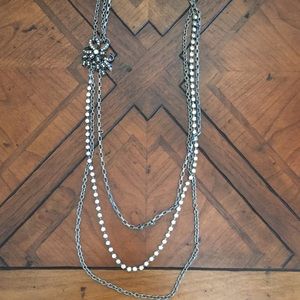 Layered chain necklace with rhinestones
